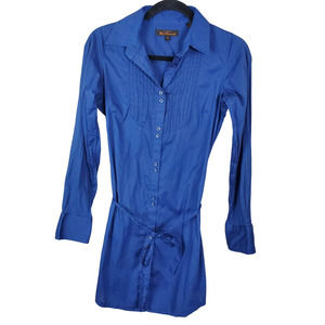 Ben Sherman Women's Blue Button Front Belted Pin Stripe LS Cotton Shirt/Tunic S